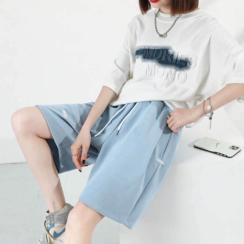 Sports shorts female summer thin section 2021 new loose straight casual weapper wide leg five points pants tide H628