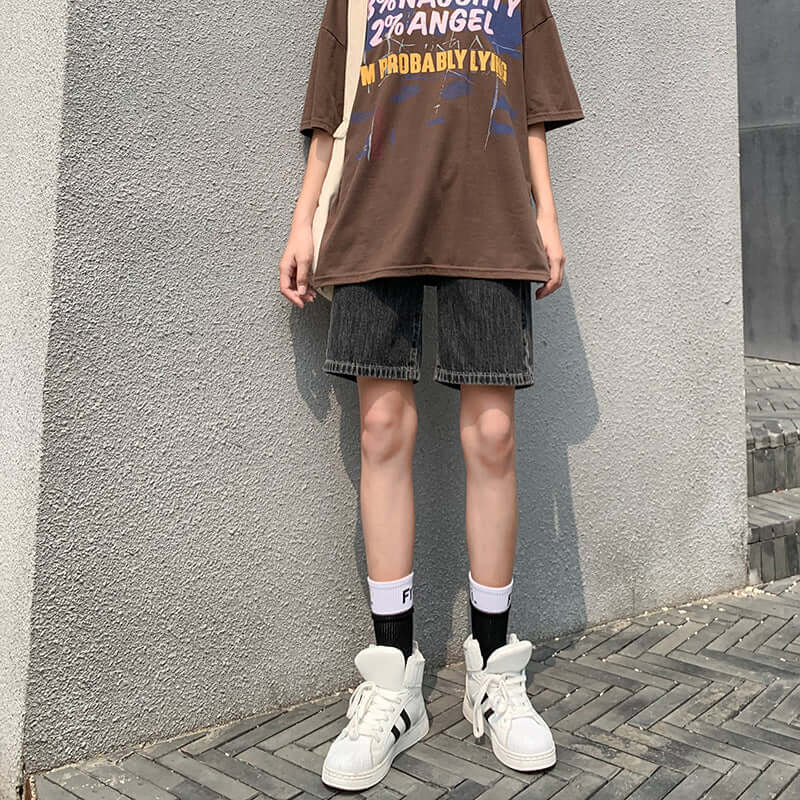 Five-point denim shorts female summer 2021 new high waist thin section loose small son wide leg pants summer pants