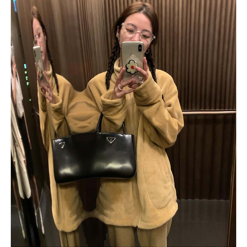 Nan Tao coral fleece suit can be worn outside couple cardigan sweater autumn and winter Korean pajamas two-piece home service women