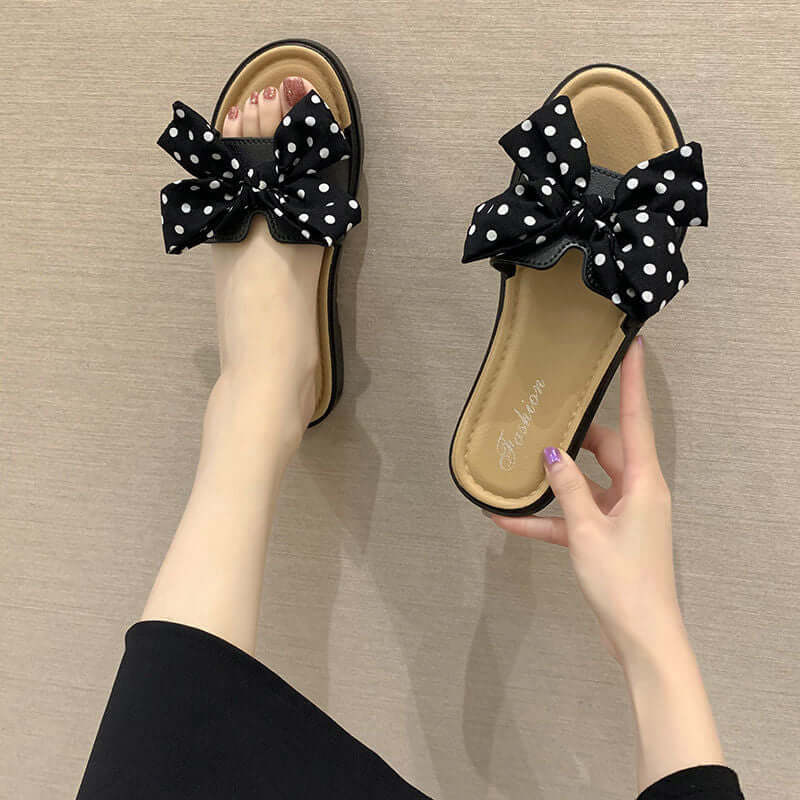 New bow slippers female summer wear beach sandals and slippers can customize cross-border generation hair shoes