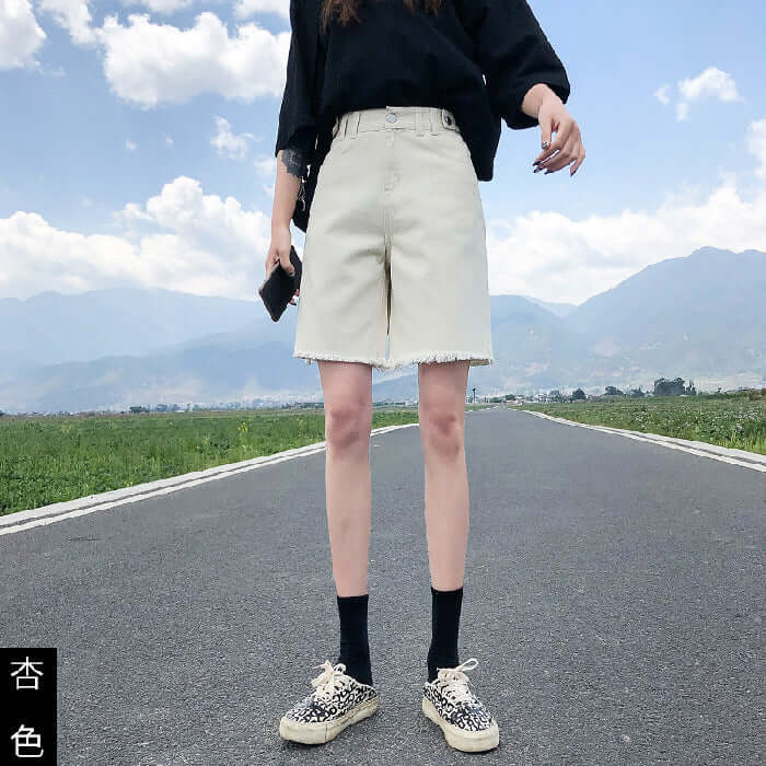 Five-point denim shorts female summer 2021 new high waist thin section loose small son wide leg pants summer pants