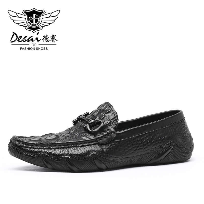 Bean bean shoes men's leather driving shoes layer cowhide case foot shoes men's music shoes soft bottom lazy shoes crocodile pattern