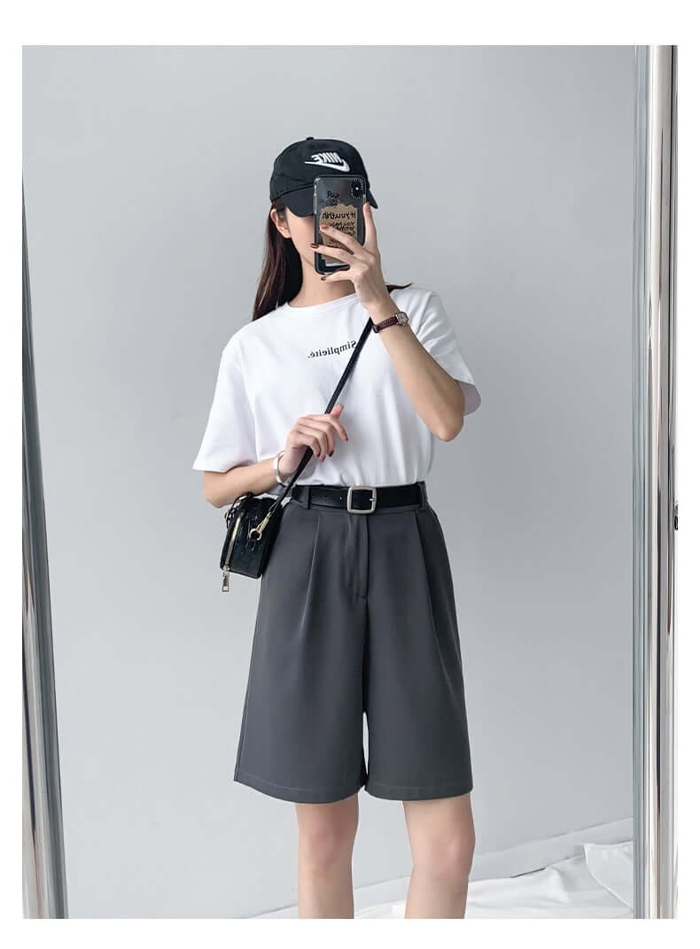 Lui Van Fan Summer thin section high waist slim easing five-point casual pants A word wide leg dreamer suit shorts