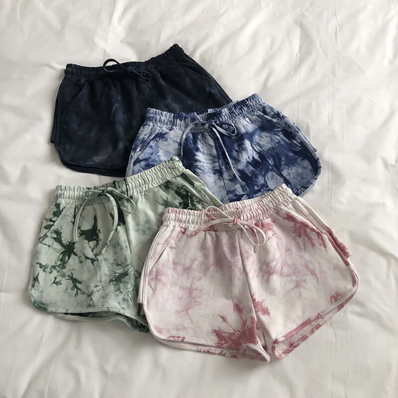 Thailand tie-dye sports pants women's loose wide-leg casual high waist Hyun Ya wind shorts running hot pants beach pants