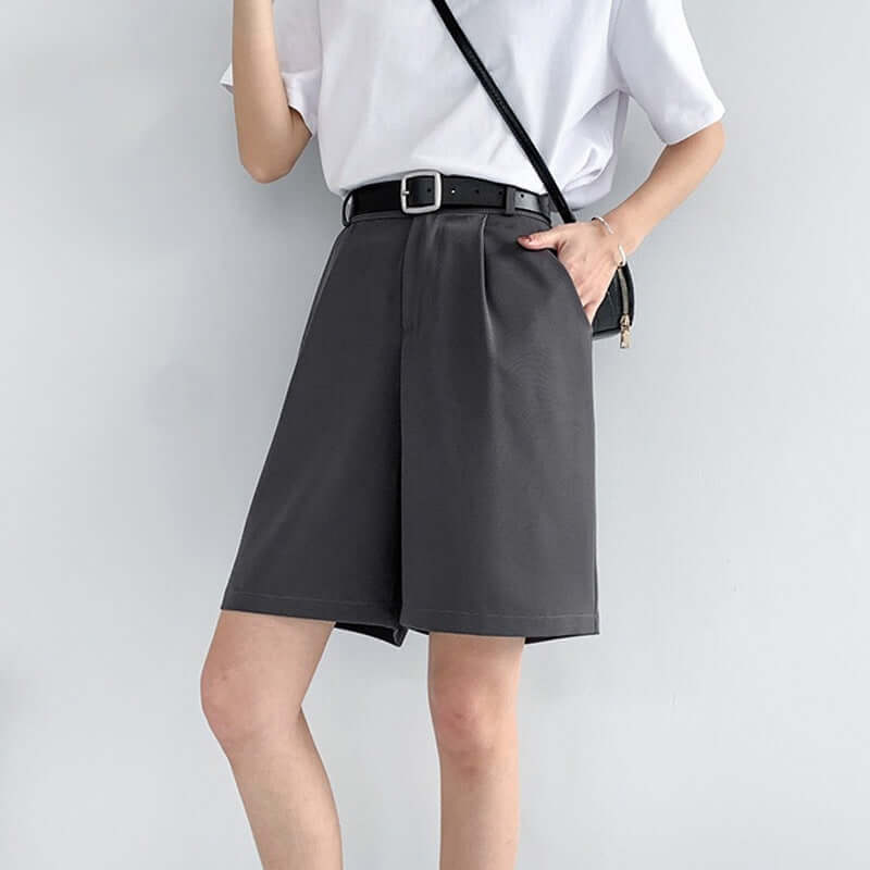 Dropping suit shorts female summer loose 2021 new high waist slim black A word wide leg five-point casual pants