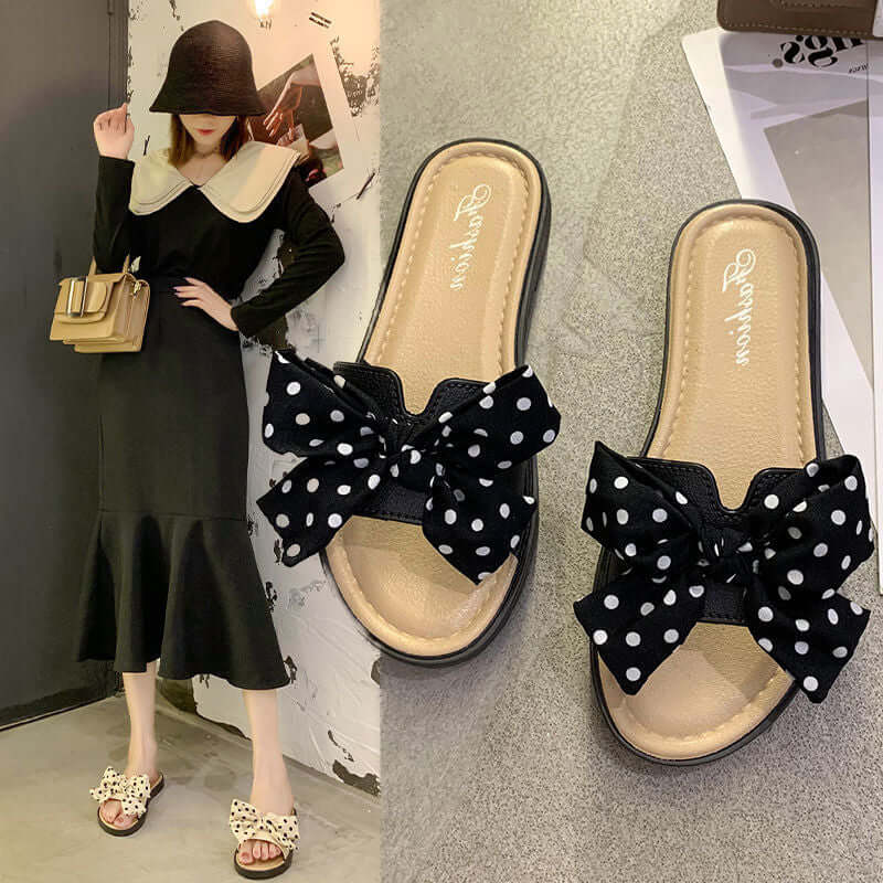 New bow slippers female summer wear beach sandals and slippers can customize cross-border generation hair shoes