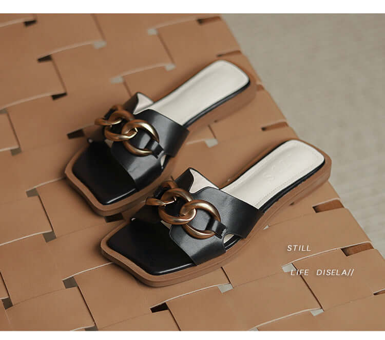 Word sandal slippers female 2021 summer new square flat outside pregnant women semi-stroke sandals children wide fat foot