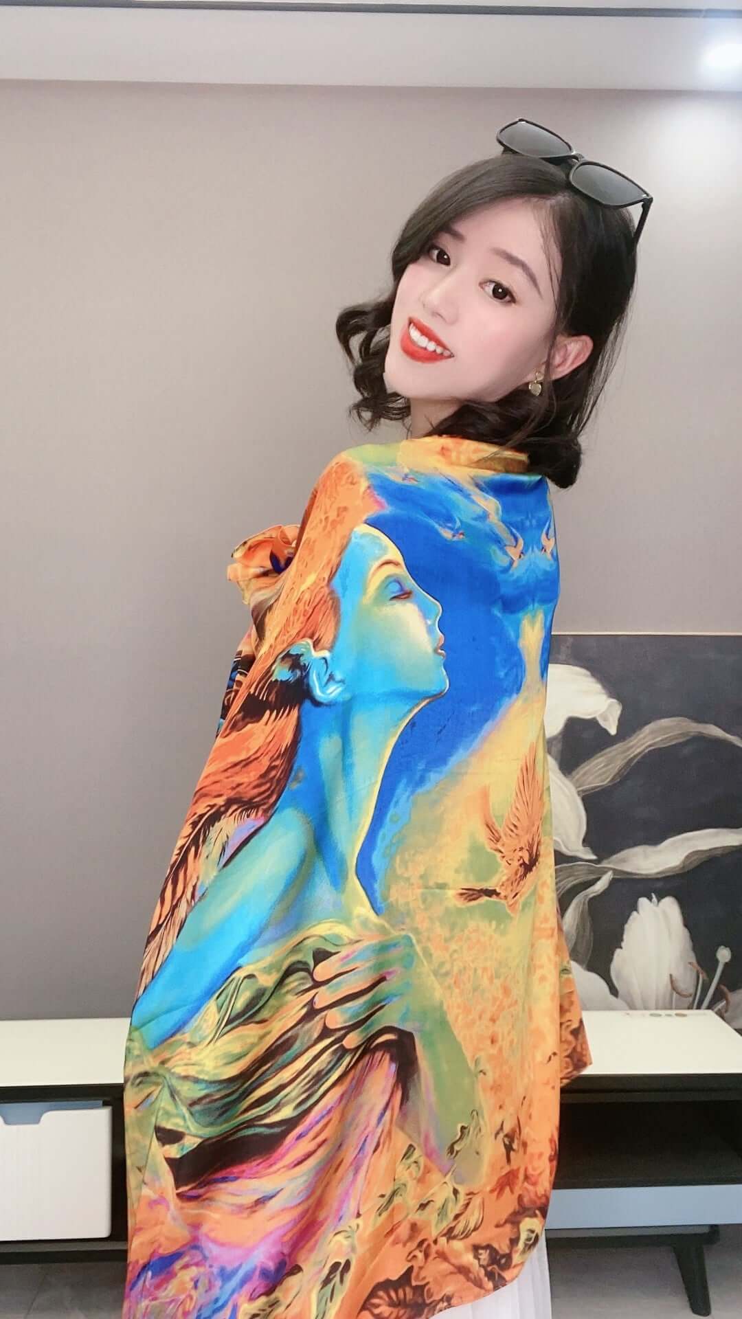 New autumn and winter fashion simulation silk scarf female Korean scarves print gift custom national wind shawl beach towel