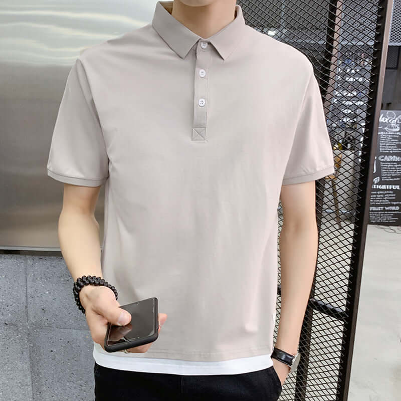 2021polo shirt short sleeve summer new solid color casual loose splicing fake two-piece tide card laperse youth clothes