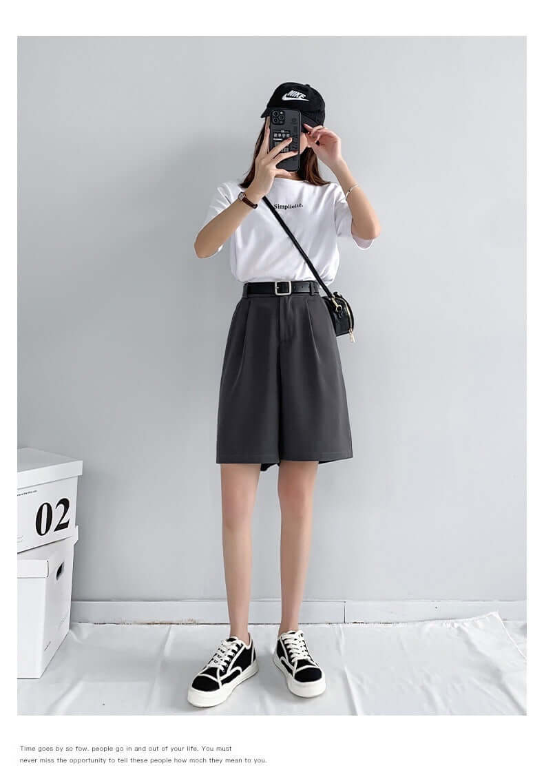 Lui Van Fan Summer thin section high waist slim easing five-point casual pants A word wide leg dreamer suit shorts