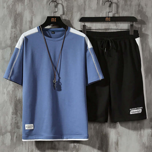 Sporty summer men's short-sleeved shirt / shorts two-piece set casual sports suit men