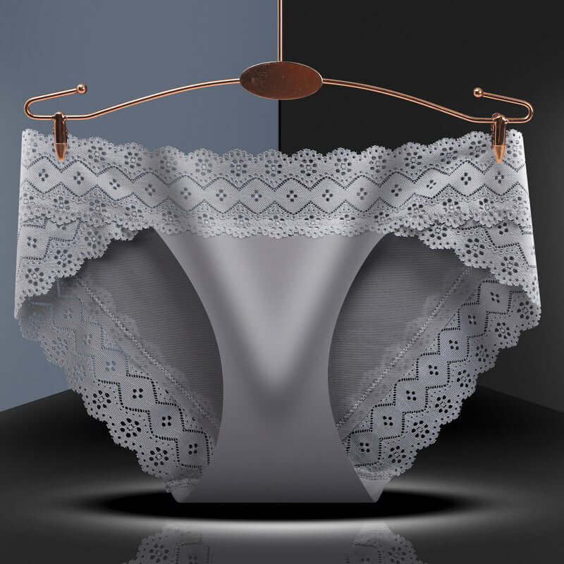 New European and American high-end satin lace underwear women's middle waist sexy sexy hollow fashion ladies hip trump