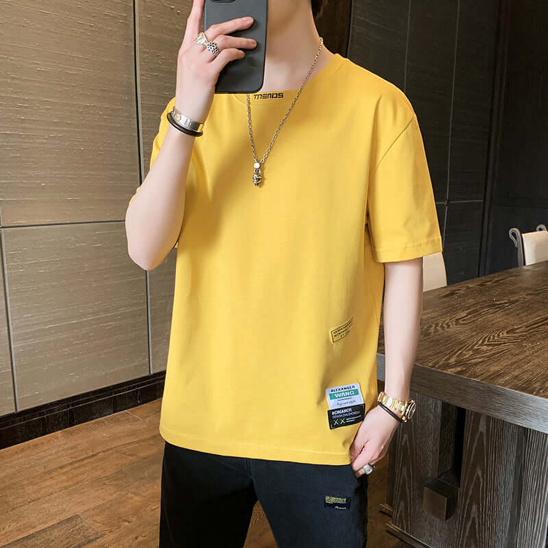 T-shirt male 2021 summer Korean casual fashion loose cotton shirt men teen students trend short sleeve T-shirt