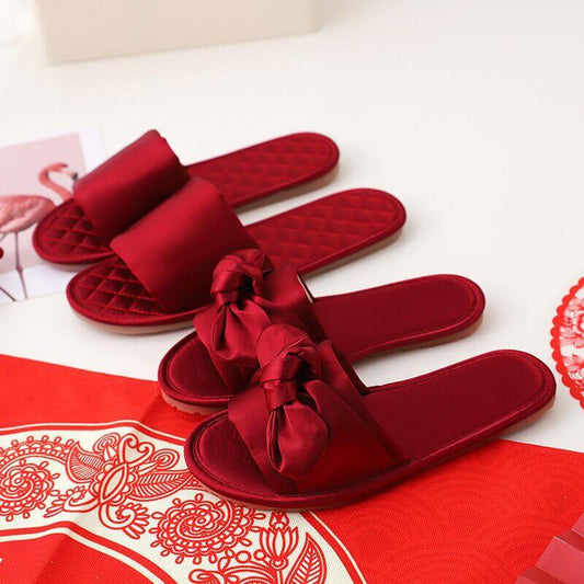 New home gold velvet wedding slippers female with a sunny salad home beef tendon women's bridal bow shoes autumn and winter