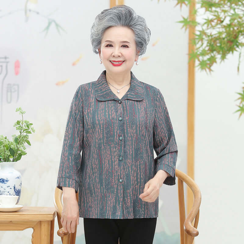 Grandma spring summer shirt 60 years old 70 elderly mother lapeting shirt set nine-point sleeves old wife two-piece set