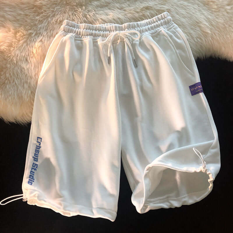 White drawstring loose casual sports shorts boys Korean version of the trend summer five pants women wear a generation