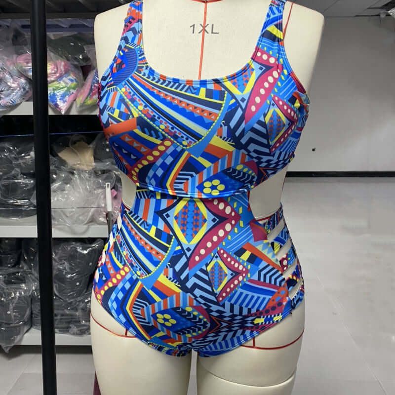 Cross-border new European and American women's large size one-piece swimsuit printed board belt sexy AliExpress plus fat bikini swimsuit