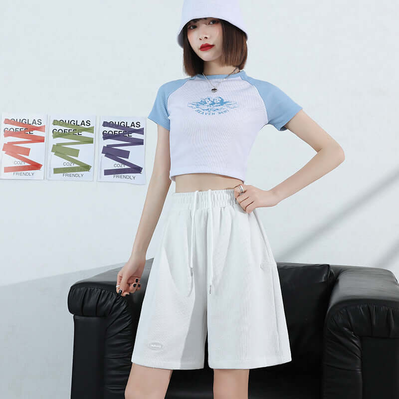 Sports shorts female summer 2021 new loose casual high waist wide-leg gray five pants sweat tide INS pants