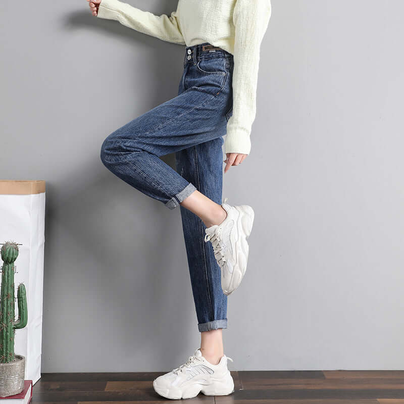 Harlan jeans women 2021 autumn and winter Korean version of the new high waist fashion loose slim no bomb, old tide