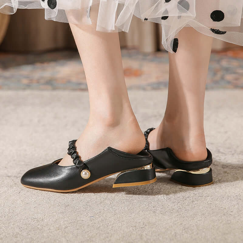 Mary's shoes female 2021 new little fairy simple pearl square head single shoes with compact with Lefu shoes