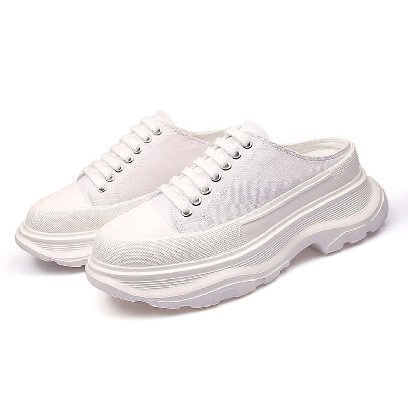 2021 new McQue, the same paragraph summer white shoes thick, half-sliver, red canvas shoes, female sports, old shoes