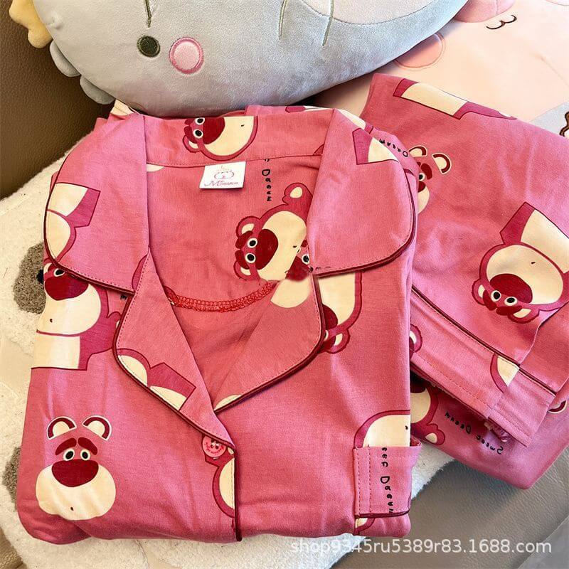 Girls' pajamas women's spring and autumn long-sleeved cartoon cute wind bear all-match student loose cardigan home service suit