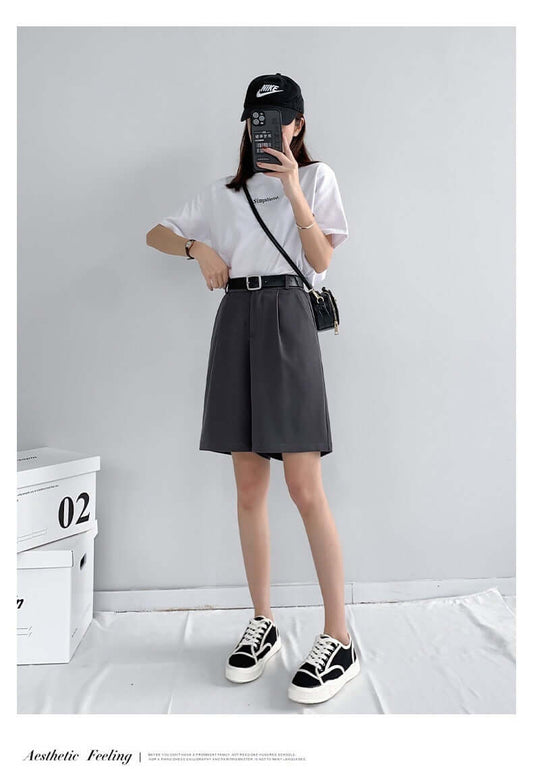 Lui Van Fan Summer thin section high waist slim easing five-point casual pants A word wide leg dreamer suit shorts