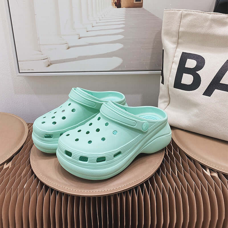 Thick bottom increase beach shoes female 2021 summer new slope with cave shoes muffin garden shoes high heels INS tide