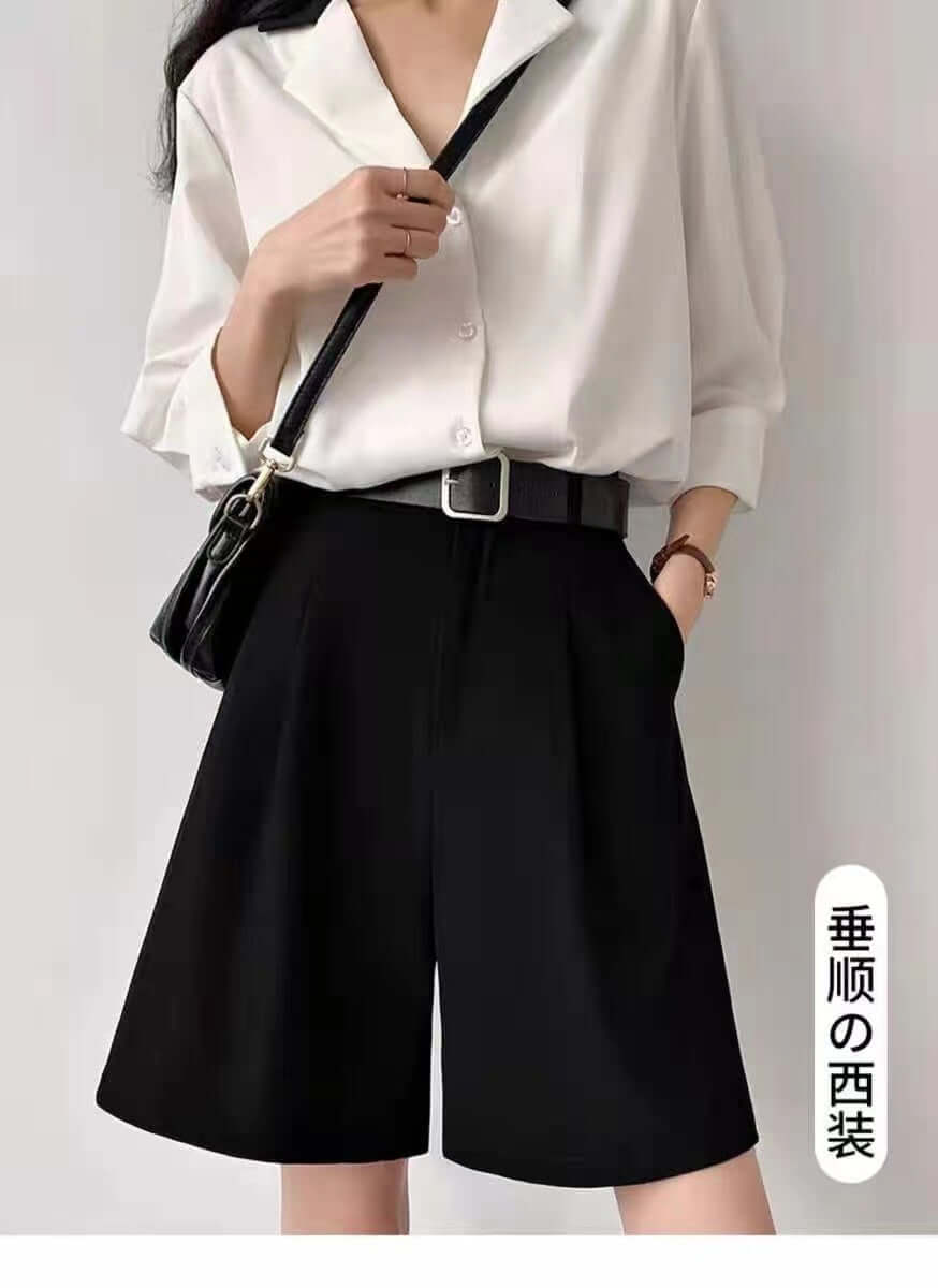 Lui Van Fan Summer thin section high waist slim easing five-point casual pants A word wide leg dreamer suit shorts