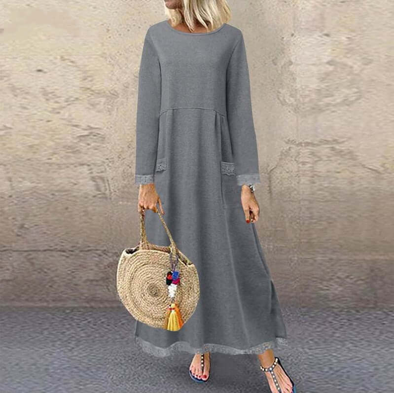 Cross-border 2022 foreign trade Europe and the United States autumn and winter new lace plus velvet dress sweater casual long skirt women's clothing