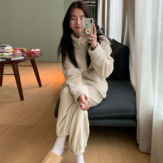 Nan Tao coral fleece suit can be worn outside couple cardigan sweater autumn and winter Korean pajamas two-piece home service women