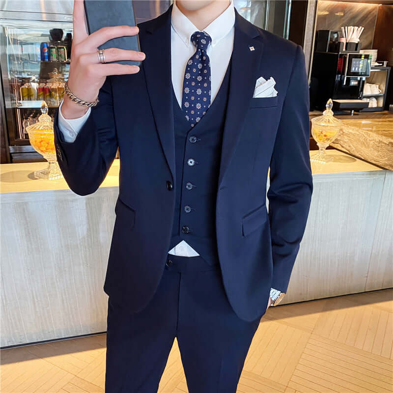 Men's Suit Three-piece Suit Korean Slim Business Men's Professional Dress Groomsmen Suit Groom Marriage Men's Clothing