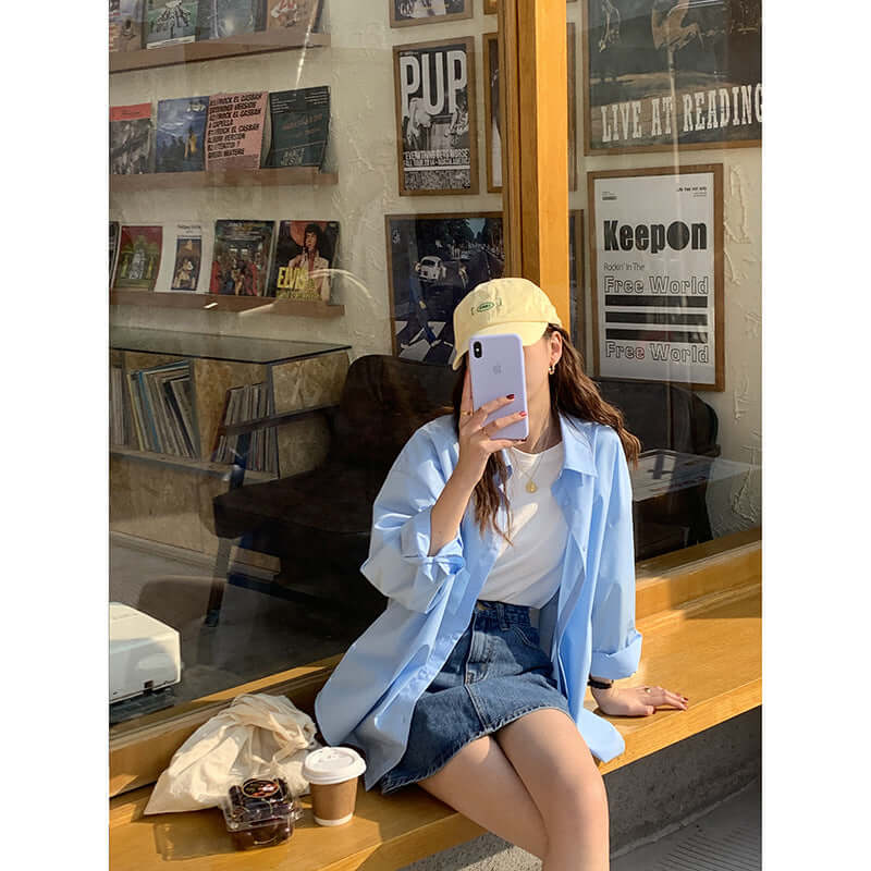 Huang Wei base simple denim half-length skirt female 2021 summer Korean version of the small child high waist A font bag hip skirt Q7210