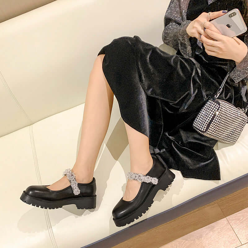 Leather Beads Mary Pearl Shoes Thick Sneakers 2021 new spring and summer sandals British wind thick with small leather shoes