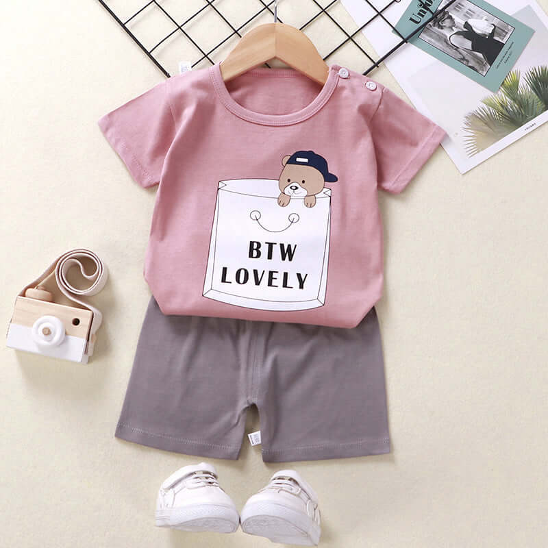 Children's summer suit cotton new baby short-sleeved shorts boys clothes 2021 girls baby suit