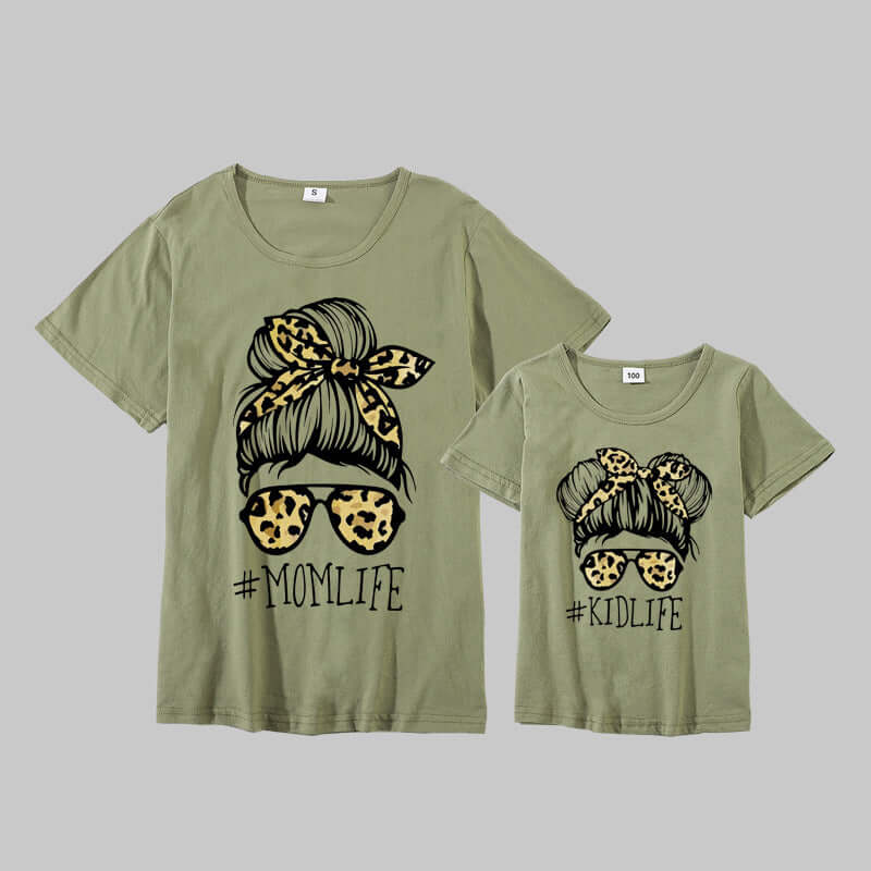 Mother and Daughter Wear Mom and Daughter European and American Summer Leisure Trend New Leopard Print Letter Printing Foreign Trade Popular Short Sleeves