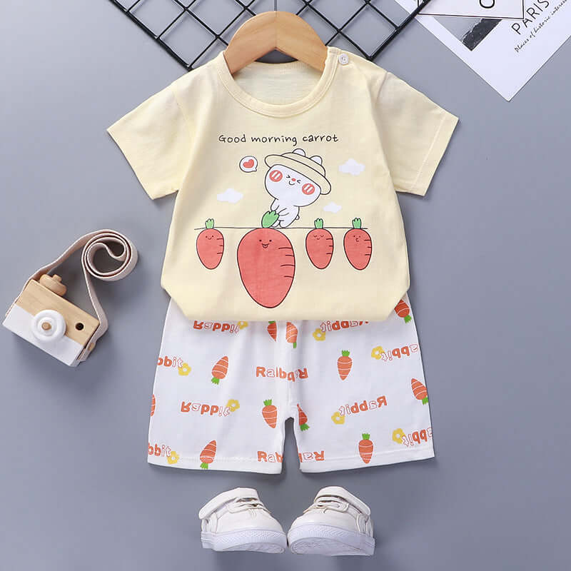 Children's summer suit cotton new baby short-sleeved shorts boys clothes 2021 girls baby suit