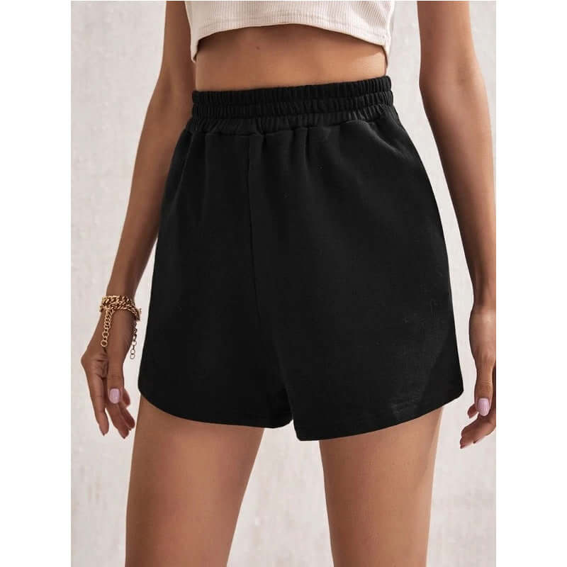 2022 summer European and American foreign trade cross-border Amazon women's elastic waist loose wide leg solid color casual sports shorts