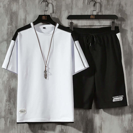 Sporty summer men's short-sleeved shirt / shorts two-piece set casual sports suit men