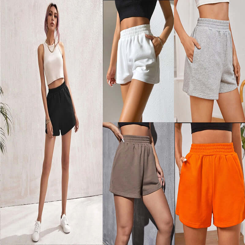 2022 summer European and American foreign trade cross-border Amazon women's elastic waist loose wide leg solid color casual sports shorts