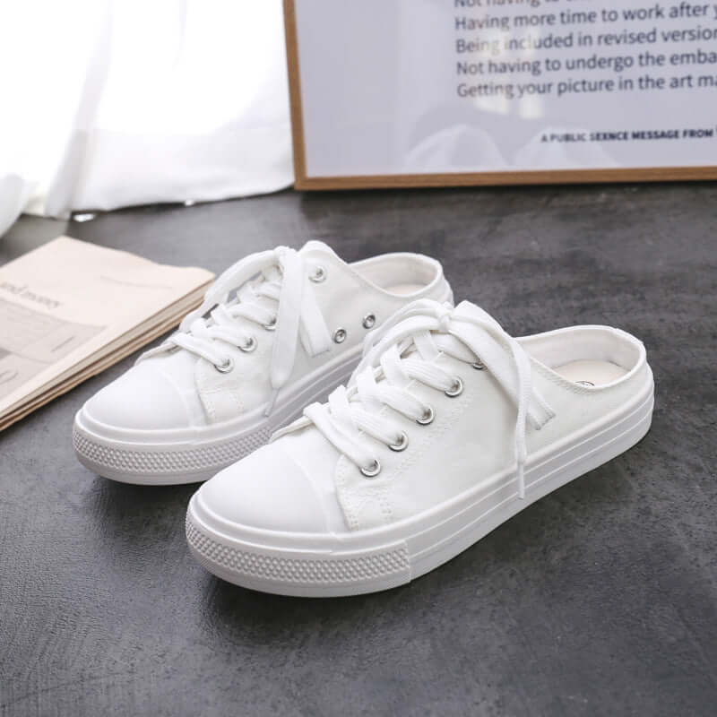 2021 summer new half-drag couple canvas shoes 1970s student casual shoes men Korean version of a foot lazy shoes