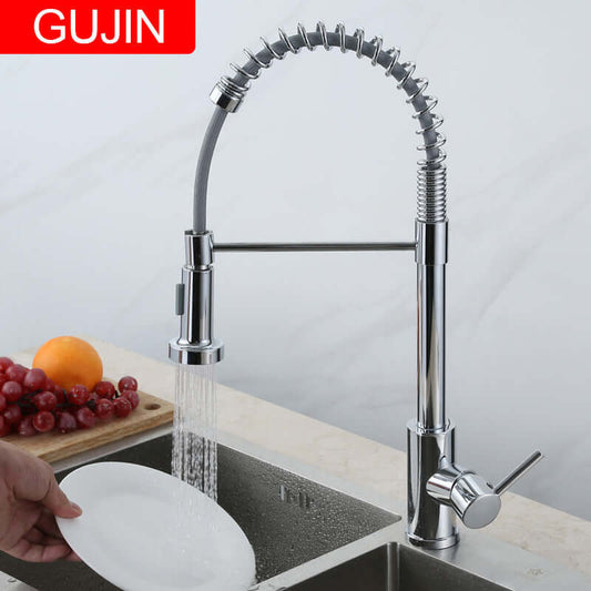 Kitchen cold hot tap 304 stainless steel pull spring water tank dishwashing pool rotating hot water faucet