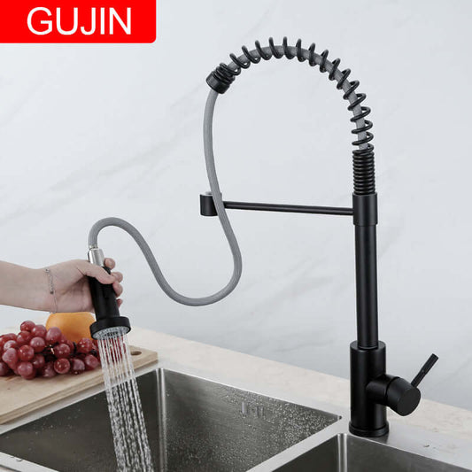 Kitchen cold hot tap 304 stainless steel pull spring water tank dishwashing pool rotating hot water faucet