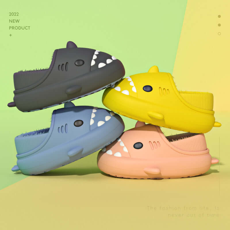 Three-dimensional cartoon shark bag root cotton drag children's eva slippers autumn and winter soft bottom indoor baby waterproof thick bottom cotton shoes