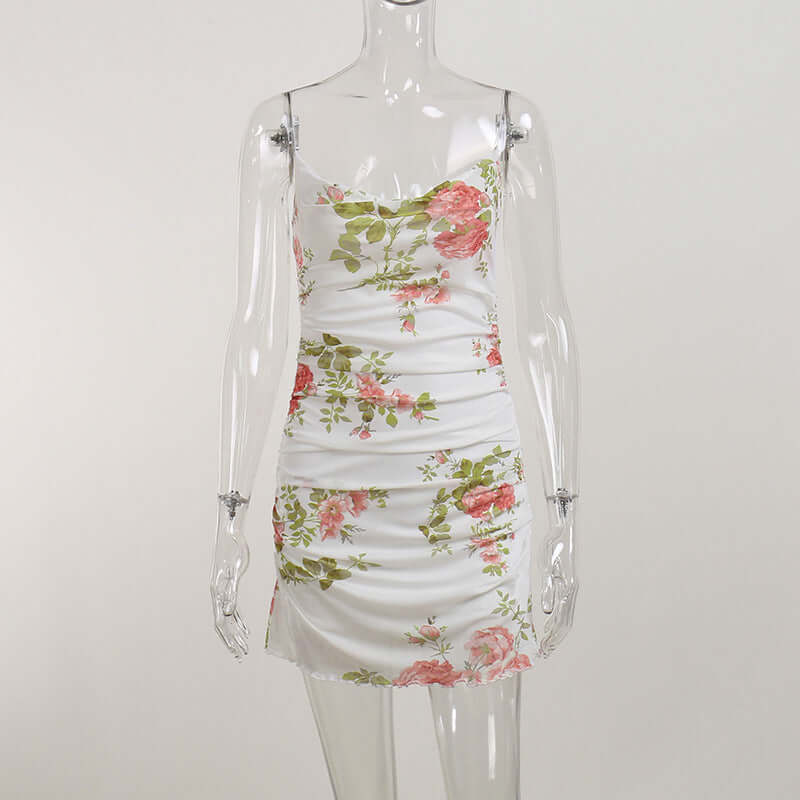 Summer Floral White Bodycon Mini Dress