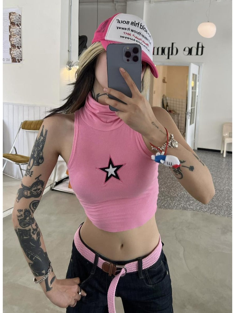 Y2K Pink Star Graphic Tank Top