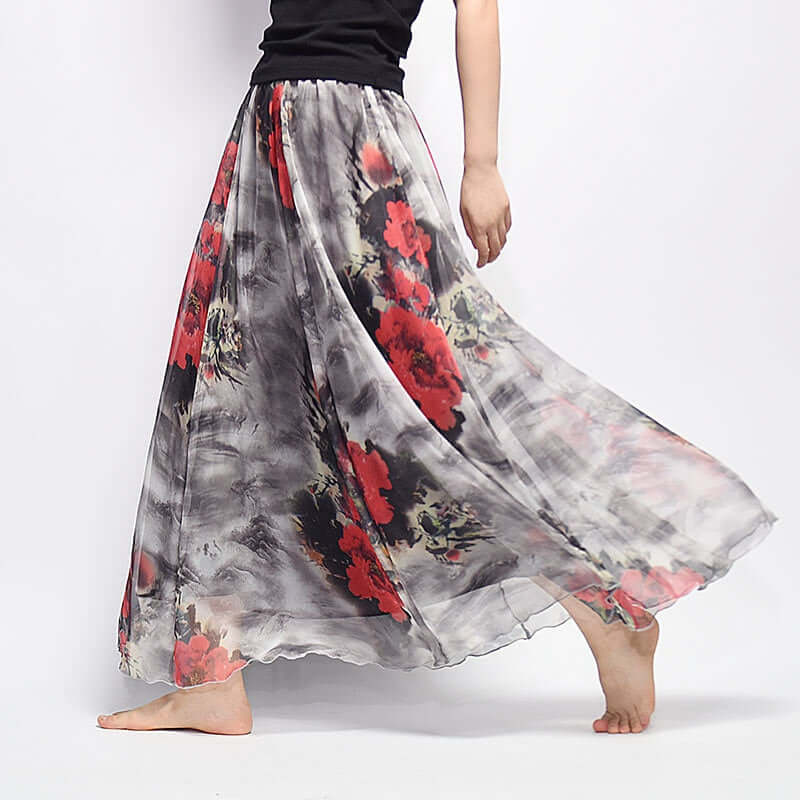 Vintage Bohemian Long Skirts Women Elegant Chiffon Saia Harajuku Beach High Waist Long Skirt Woman Clothes Faldas Tutu Vestidos