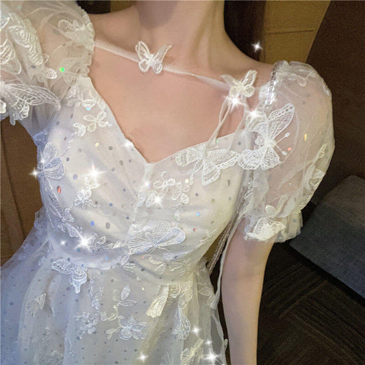 Fairy Princess White Puff Sleeve Mini Dress