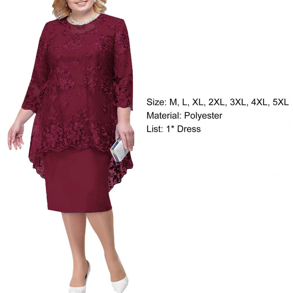 Ingvn Women Plus Size Dress O-neck Midi Loose Dress M-5XL Lady Evening Lace Mesh Sexy Elegant Dress Female Clothing Summer Autumn