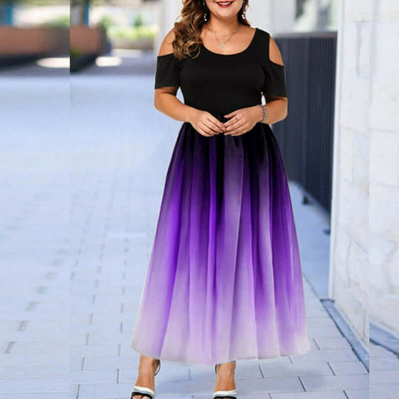 Plus Size Women Dresses Evening Party Slim Sexy Dress Gradient Off-shoulder Ruffles Vestidos Summer Brand New Casual Dress